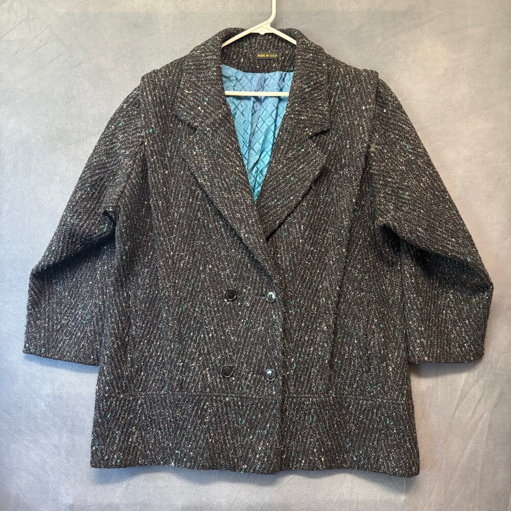 TJW Mervyn's Tweed Blazer Colorful Women's 2X Heavyweight Preppy Artsy Coat Diva